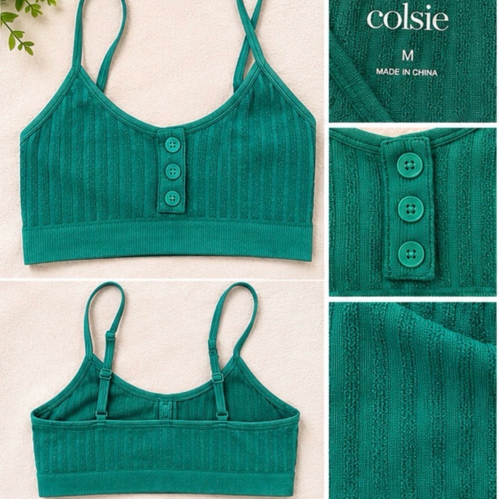 Colsie Teal Green Ribbed Button Front Bralette